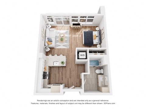 Floor plan for studio, 1 bath, 581 sqft